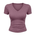 thumbnail image 4 of Favoffer Base Layer T Shirts Women's Short Sleeve V Neck Plus Size Solid Shirts Slim Fit Stretch Athletic Tops Summer Daily Wear, 4 of 8