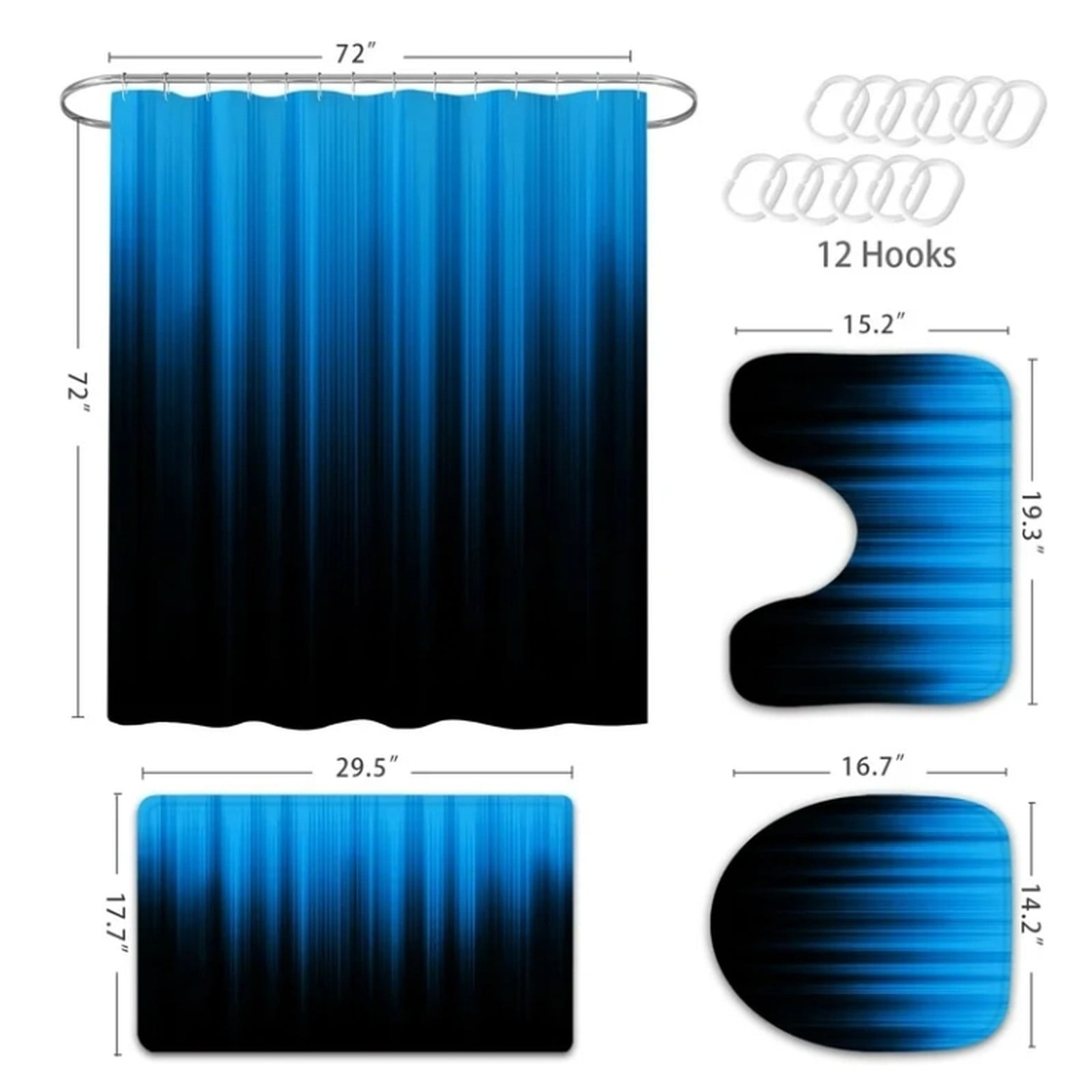 Bathroom Sets Cozival Gradient Ombre Bathroom Set Includes Shower Curtain And Bath Mat, Non-Slip Fuzzy Rug, And Modern Waterproof Liner for Tub, Ensemble for Home Decor And Practical Use, Sky Blue