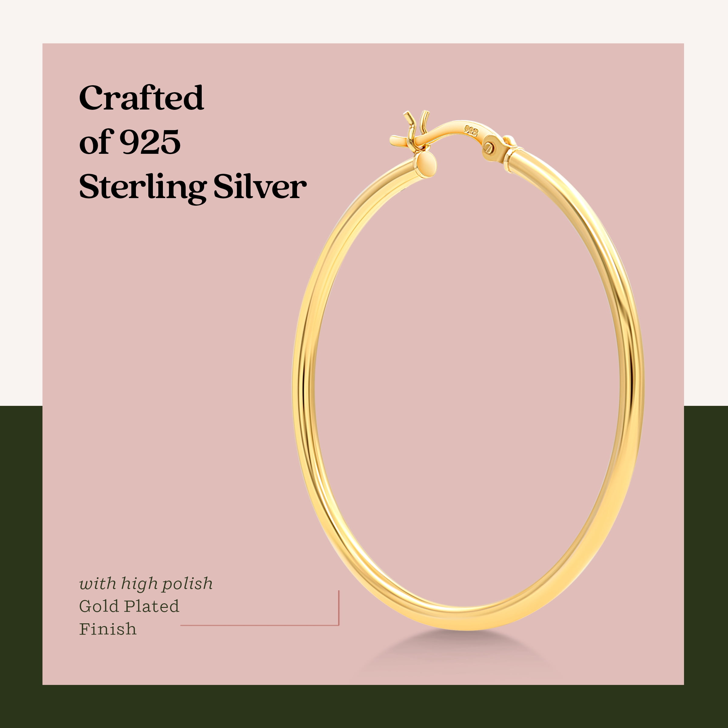 Gold Plated Sterling Silver 2mm Hoop Earrings - 40mm (1 1/2"") Diameter