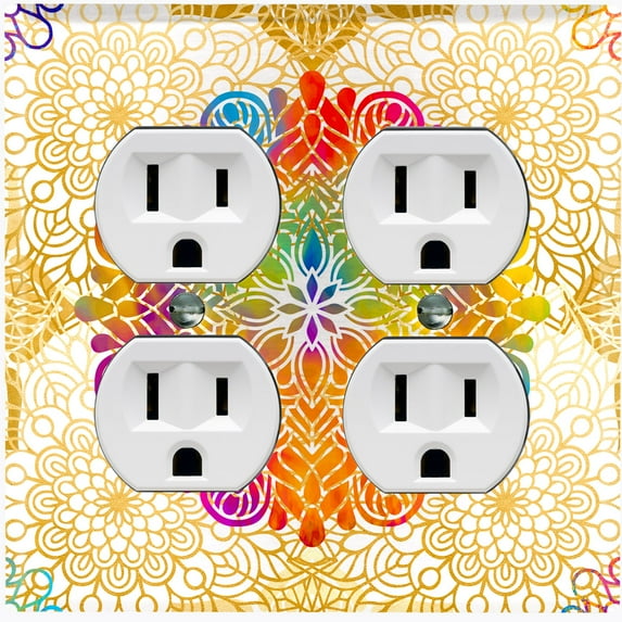 Metal Light Switch Plate Cover Rainbow Mandala Flower Tile Pattern Beige MDL092