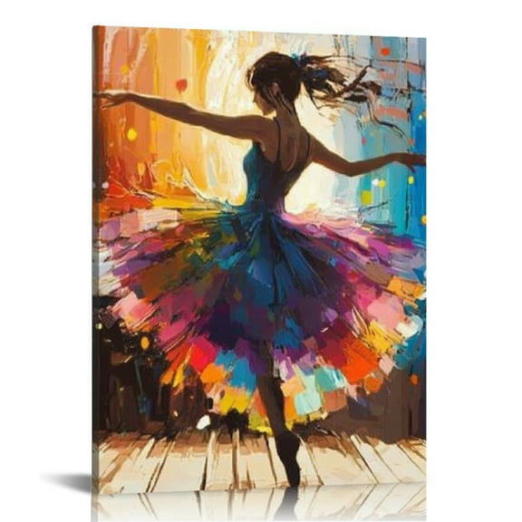 Patifu Woman Dancing Colorful Dress Canvas Wall Art Home Decor 12x16 in
