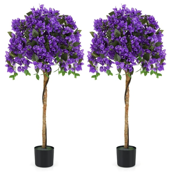 Gymax 53'' Artificial Azalea Tree Faux Floral Plant w/ Red Azalea Flowers Nursery Pot