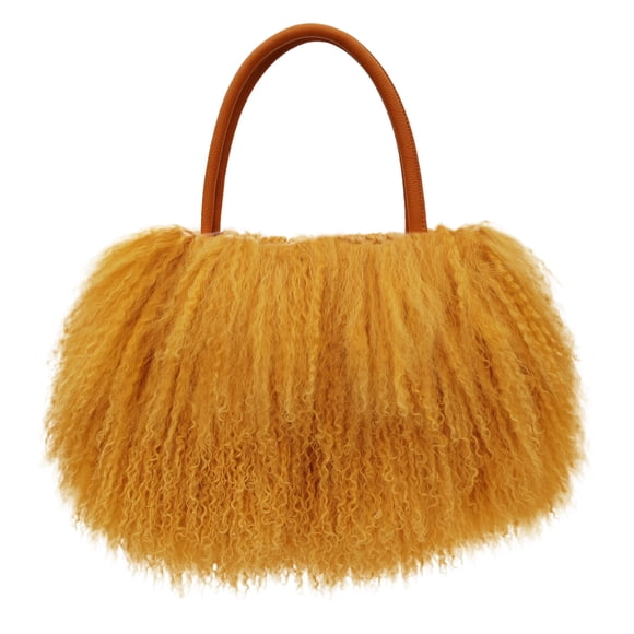 FINILUO-Bolso de mano de piel de lana mongol de cordero Real de lujo para mujer con asas de cuero genuino