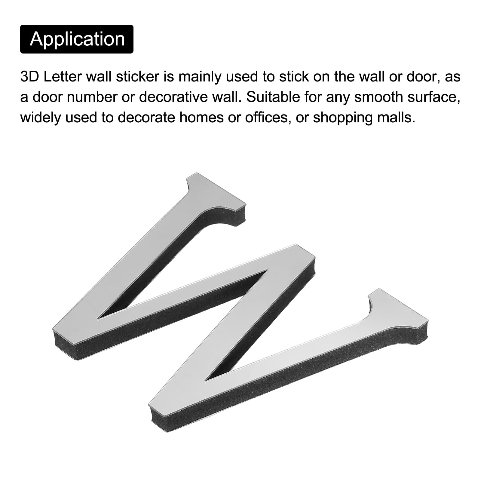 Unique Bargains 3D Acrylic Alphabet Mirror Wall Stickers Letter Sign Silver W Shape