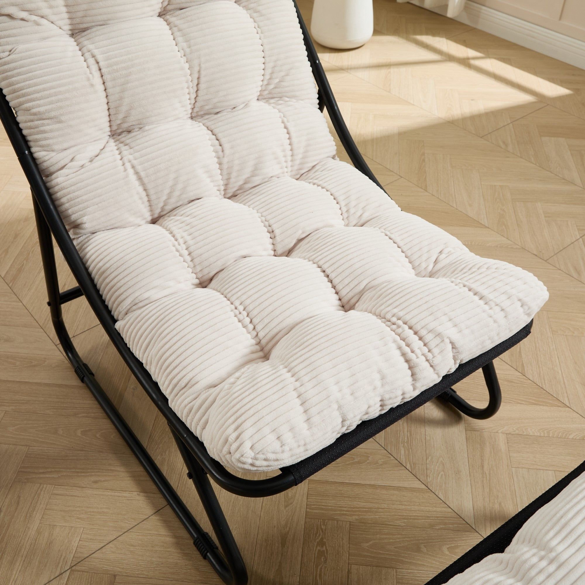 Sailvan Patio Outdoor Lounge Chair with Ottoman,Modern Sling Recliner with Puffy Cushion,Beige Accent Chair for Sunroom White
