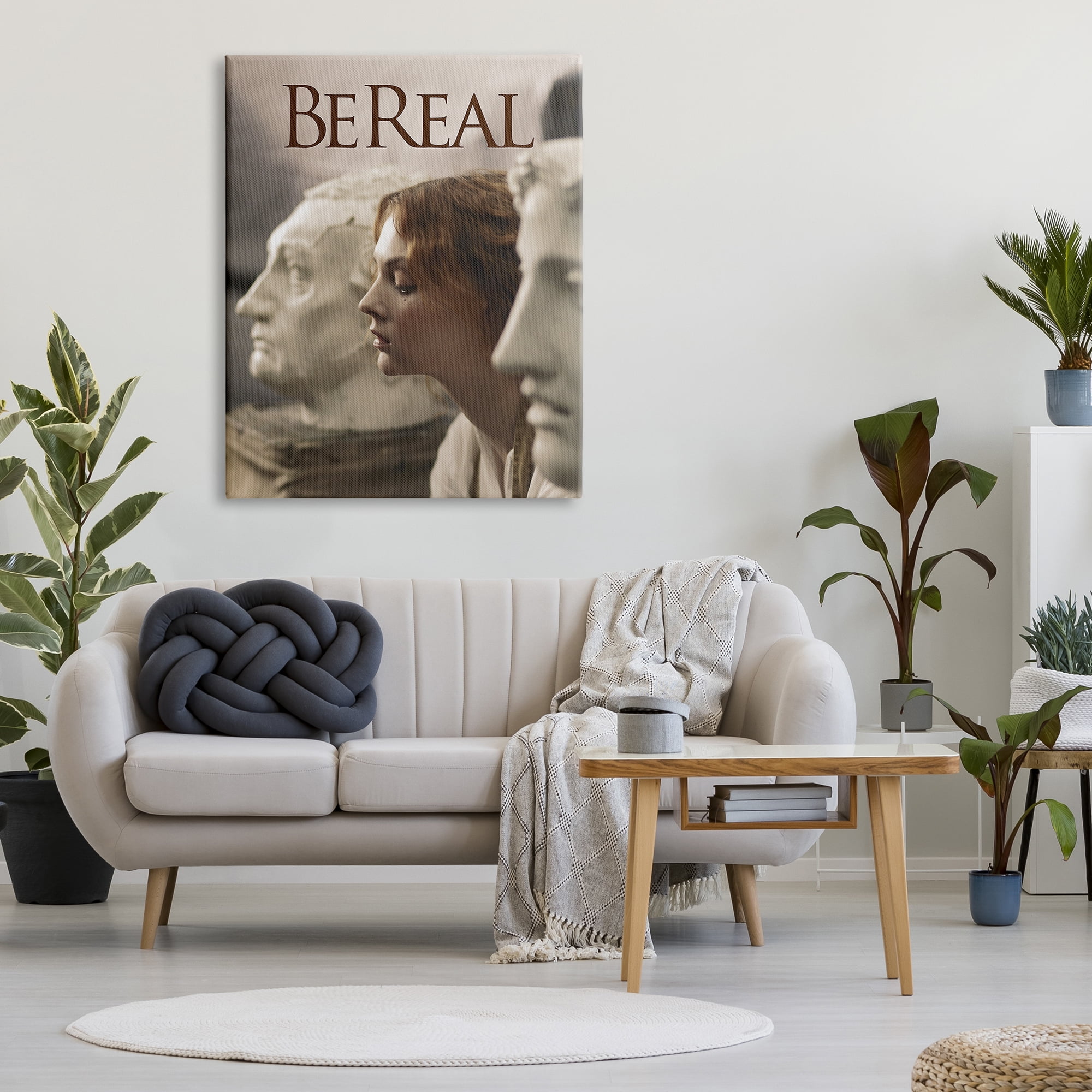 Stupell Industries Be Real Classical Sculptures Inspirational Painting Gallery Wrapped Canvas Art Print Wall Art, 36 x 48