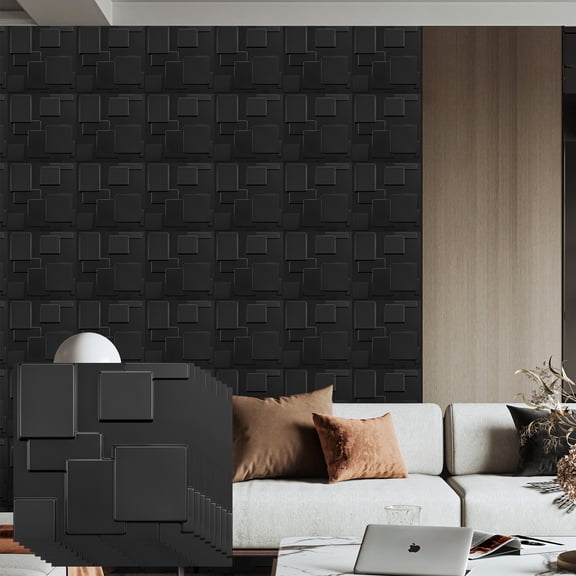 FLOLEOPA Textures 3D Wall Panels Black Design for Interior Wall Decor Pack of 30 Tiles 29 Sq Ft (PVC)