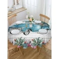 thumbnail image 5 of Farmhouse Round Tablecloth 54 inches Summer Blue Car with Cactus Succulents Wood Grain Waterproof Oil-Proof Table Cloth Round Table Cover for Holiday Party Picnic Dinner Decor Indoor and Outdoor Use, 5 of 9