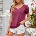thumbnail image 5 of Raeneomay Cap Sleeve Tops for Women Patchwork Mesh Short Sleeved Top Solid Color Casual Loose T-Shirt, 5 of 6