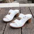 thumbnail image 5 of Womens Heeled Sandals Boho Hollowout Open Toe Slides Slip on Backless Heels Comfy Arch Support Orthopedic Shoes White Size 7, 5 of 7
