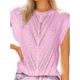 thumbnail image 2 of Short Sleeved Women Hollow-Out Crewneck Casual Knit Vest Tops, 2 of 5