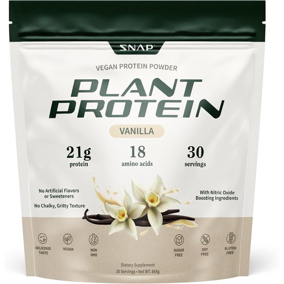 Snap Vegan 21g Protein Powder, Plant Based, Vanilla 30 Servings