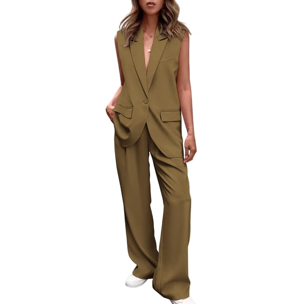 Conjunto PRETTYGARDEN Chaleco sin Mangas con Botones y Pantalones de Pierna Ancha XL