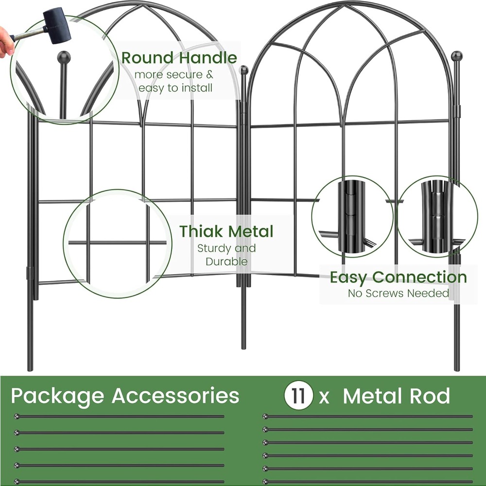 Small 12.55"*16.53" Decorative Garden Fencing Border, No Dig Fences Barrier, Black Metal Fence, Garden Edging Fence Panel, Dog Fence Outdoor for Yard, Flower Bed (6 Pcs)