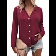 thumbnail image 1 of Camisetas de Mujer con Botones, Mangas 3/4, Cuello en V, Camisetas Casuales de Verano para Mujer Vino Tinto L, 1 of 7