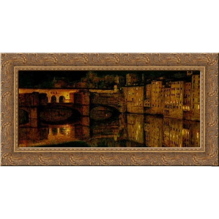 The Ponte Vecchio, Florence 24x14 Gold Ornate Wood Framed Canvas Art by William Holman Hunt