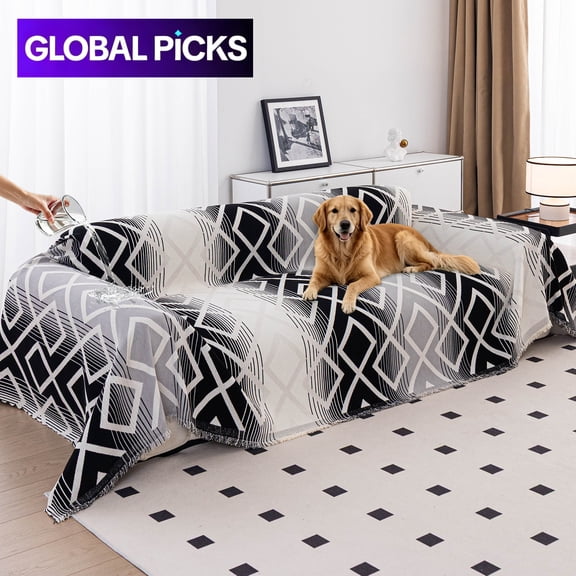 TieyaChkis 100% Waterproof Boho Couch Covers for Dogs, Washable Sofa Covers for 3-4 Cushion Couches, Pet-Friendly Sofa SlipCover for Living Room(71" x 118", Black)