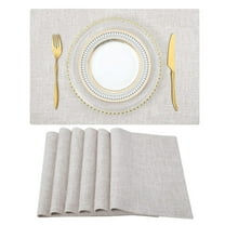Neutral Beige Cloth Placemats Set of 6 – Cotton Linen Blend Washable Farmhouse Dining Table Mats for Indoors & Outdoors, Easy to Clean, 13 x 19 Inch