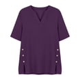 thumbnail image 5 of Endives Womens Linen Shirts Short Sleeve Womens Shirt Blouses Thin Breathable Summer Trendy Purple, 5 of 6