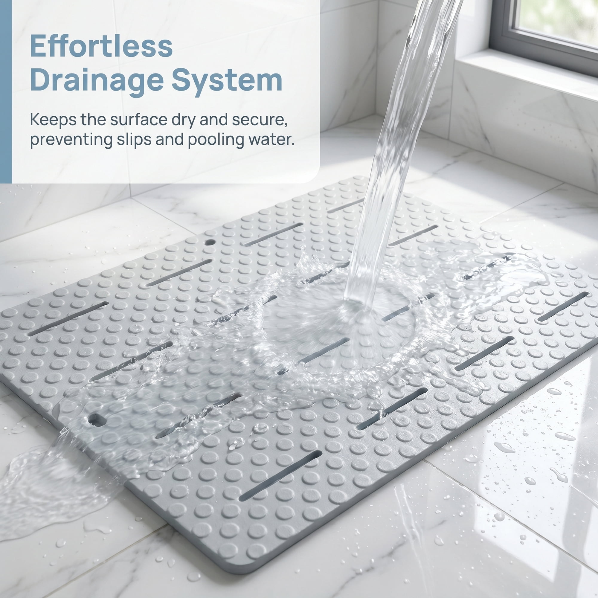 Unique Bargains EVA Foam Non Slip Quick Drying Bathtub Mat with Drain Hole White 34" x 24"
