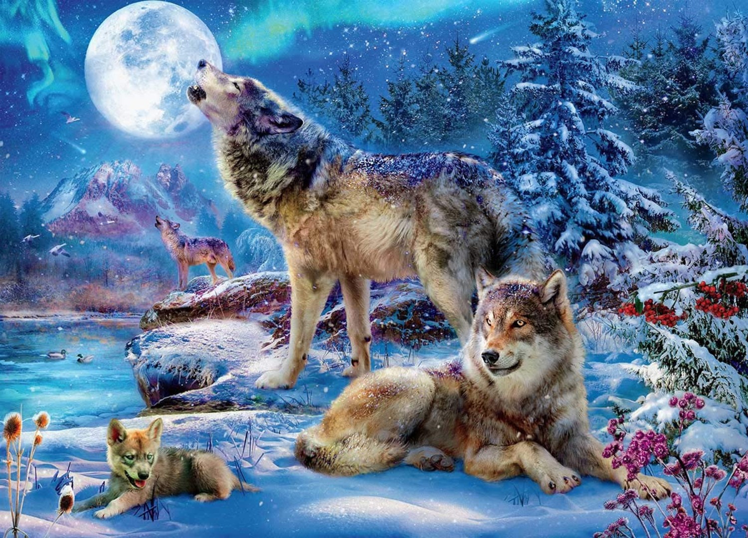 Ceaco Puzzle 'Wölfe – Sommerwolf Familie' – 1000 Teile, Inklusive Bonus-Poster