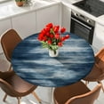 thumbnail image 2 of Abstract Blue Round Tablecloth 55-60 Inch Round Fitted Table Cloth with Elastic Edge, Watercolor Gradient Neutral Brush Textured Waterproof Table Cover Protector for Outdoor Picnic Party Dining, 2 of 6