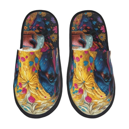 Balery Colorful Daisy Sunflower Cow Slient Indoor Furry Fleece Comfort House Shoes Soft Non-Slip Home Shoes Cotton slippers House Slippers-- Large