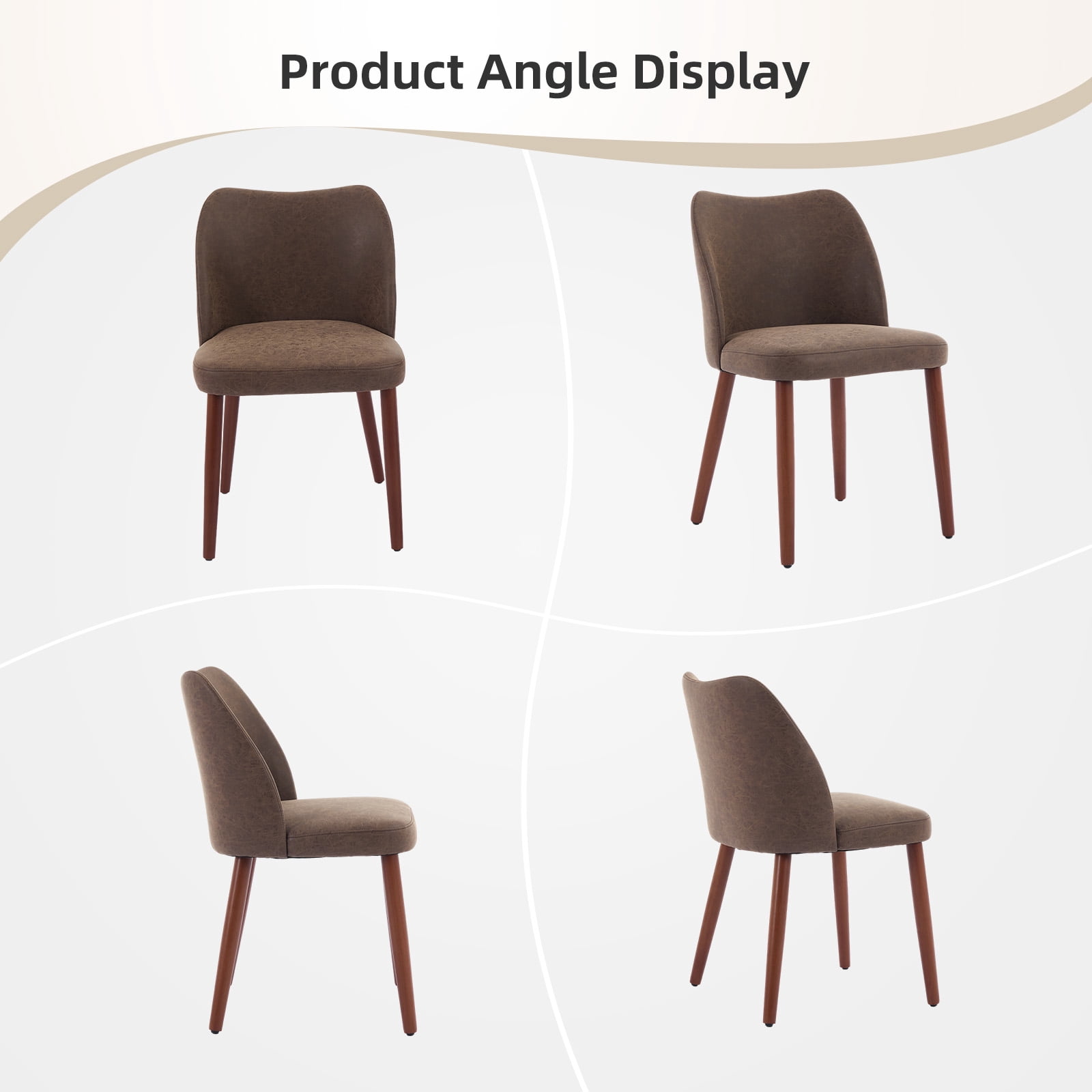 COZONY Dining Chair Set of 2, Upholstered PU Leather Dining Chairs with Wood Legs & Wing Backrest, for Dining Room or Living Room, Coffee Color