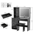 thumbnail image 3 of RichYa Modern Makeup Vanity with 3 Color Lighted Mirror & Power Strip,for Bedroomm Bathroom,45'' L (Black), 3 of 7