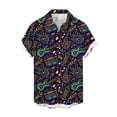 thumbnail image 6 of Kctiaxy Mens T-Shirts Mardi Gras Button Down Short Sleeve Shirts Casual Vintage Print Elastic Lapel Collor Cardigan Top Summer Vacation Beach, 6 of 6