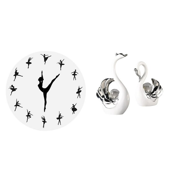 Reloj de pared,Reloj de pared con bailarina,reloj decorativo colgante.,estatua de cisne,Figuras de cisne de cerámica modernas,Escultura de animales Decoración centro de mesa