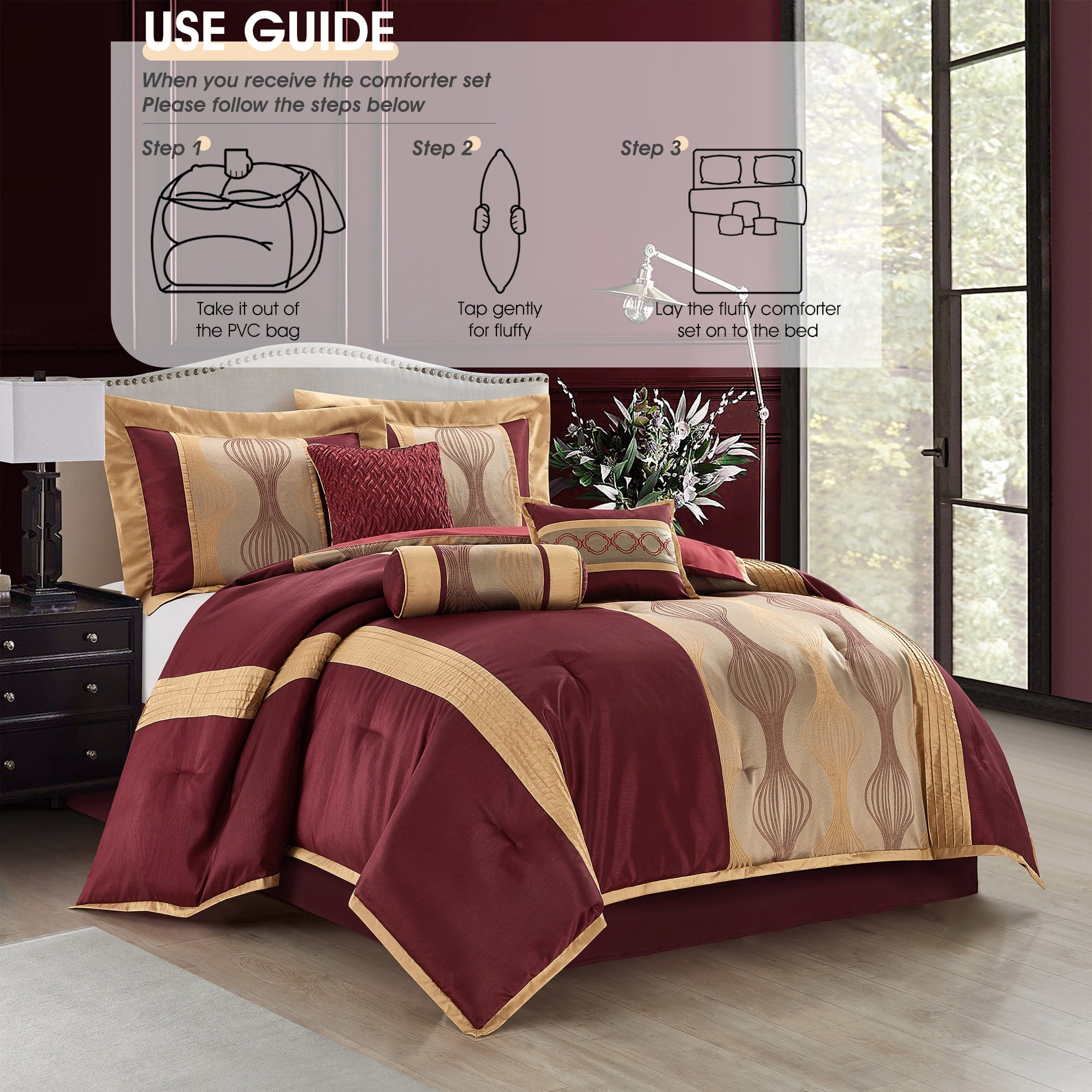 Lanco 7-Piece Elegant Wine Gold Bed in a Bag, California King