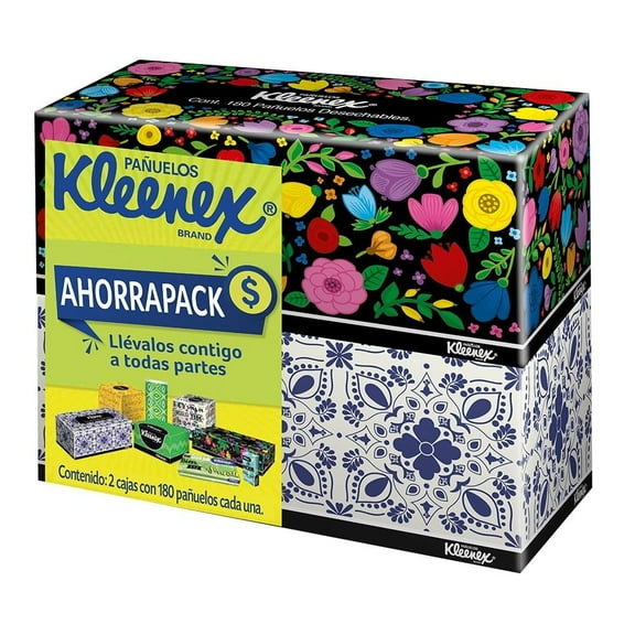 Pañuelos desechables Kleenex ahorrapack 2 cajas con 180 pzas c/u