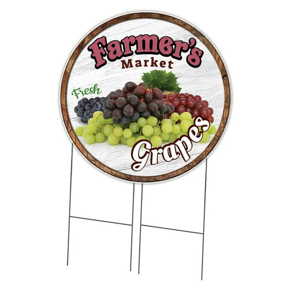SignMission Corrugated Plastic Sign With Stakes 36" Circular - Farmer's Market Grapes | Coroplast Yard Sign With Stake |  Made in the USA