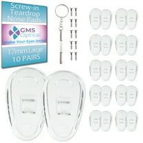 GMS Optical 17mm X-Long Length / 6mm Medium Width – Tear Drop Screw-In Soft Silicone Nose Pads for Glasses, Eyeglasses & Sunglasses with Screws & Screwdriver (10 Pair, Clear)