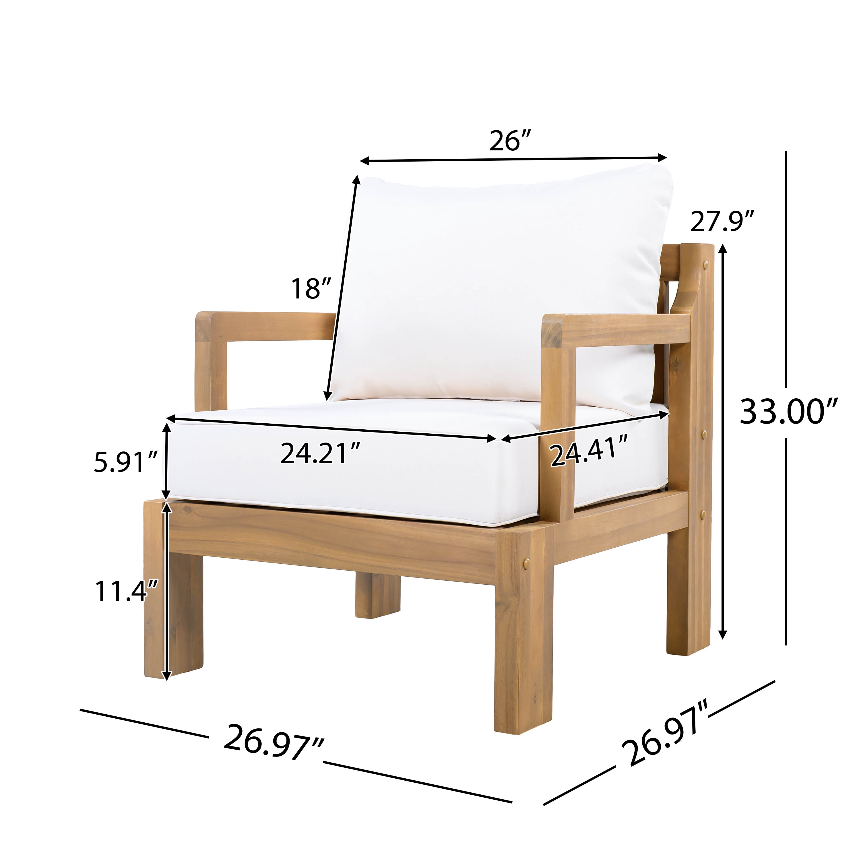 Patio Chairs Set of 2, Outdoor Acacia Wood Seating Chairs for Garden Deck, Natural and Beige