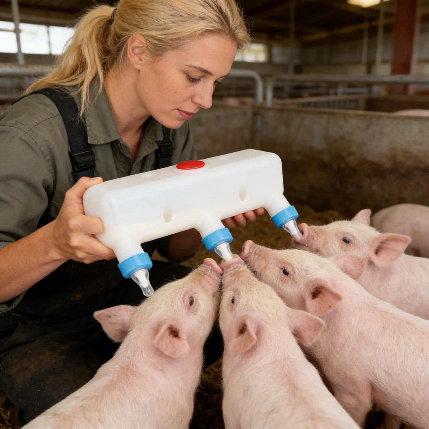 Farm Animal Feeder with 3 Nipple Spouts, 3 Liter Thickened Drinking Bottle, Can be Hung Upside Down, Suitable for Lambs and Piglets