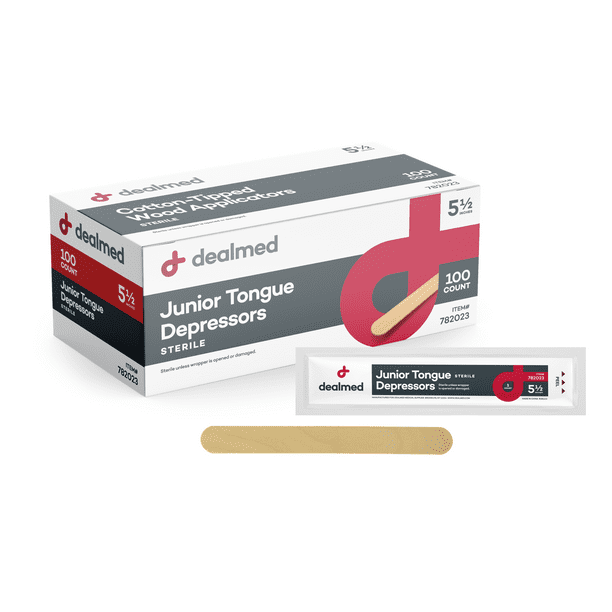 Dealmed 5.5” Junior Tongue Depressors Sterile Wood Tongue Depressor