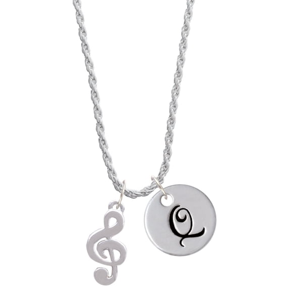 Delight Jewelry Silvertone Rounded Clef Silvertone Script Initial Disc - Q - Charm Necklace, 20"+3"