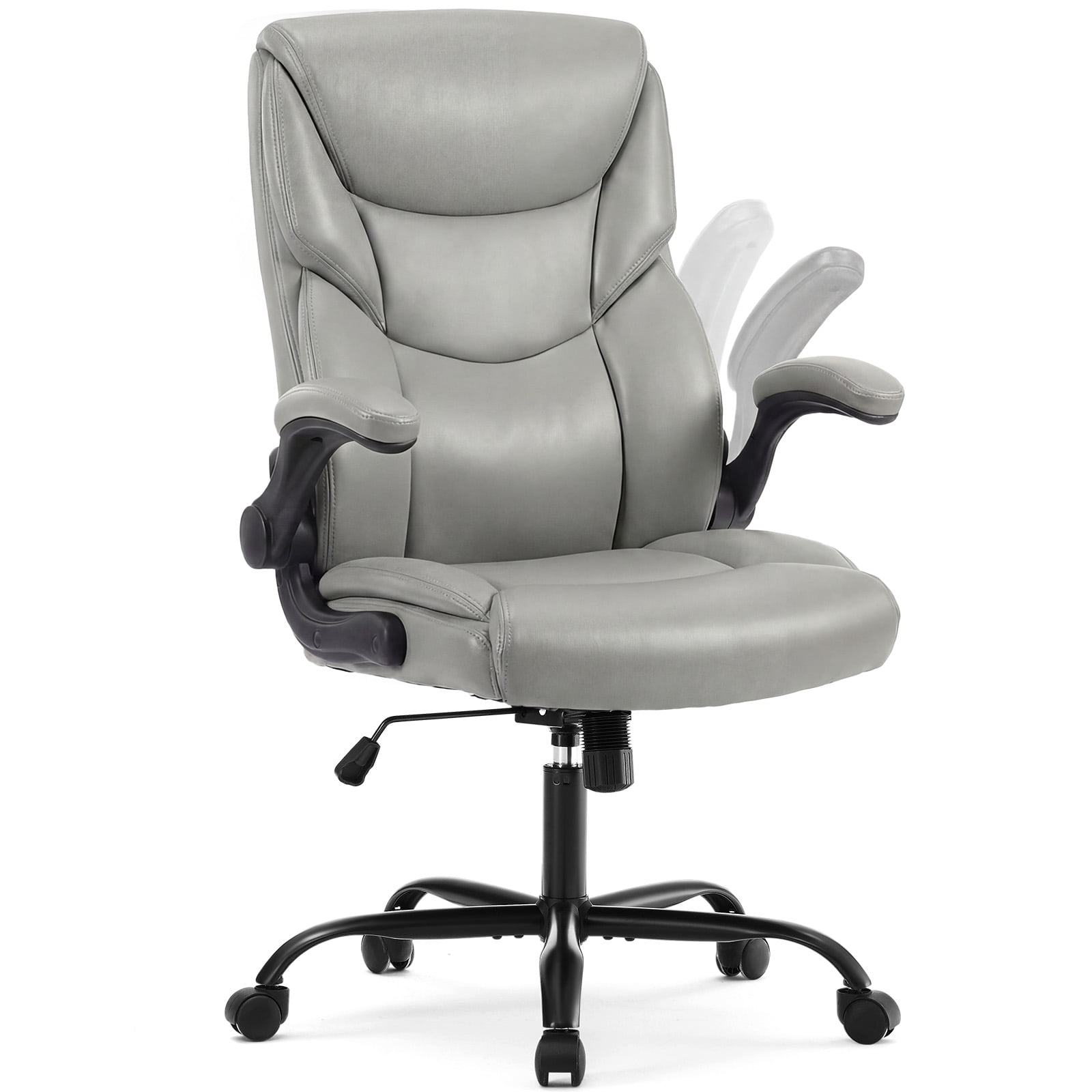 edx Computer Gaming Chair, Ergonomic High Back Heavy Duty Task Desk Office Chairs with Wheels, Flip-up Arms, Adjustable Height, PU Leather, Gray