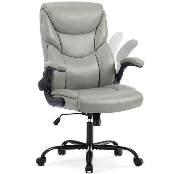 edx Computer Gaming Chair, Ergonomic High Back Heavy Duty Task Desk Office Chairs with Wheels, Flip-up Arms, Adjustable Height, PU Leather, Gray