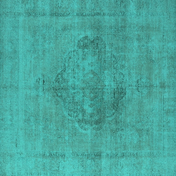 Ahgly Company Machine Washable Indoor Square Oriental Turquoise Blue Industrial Area Rugs, 5' Square