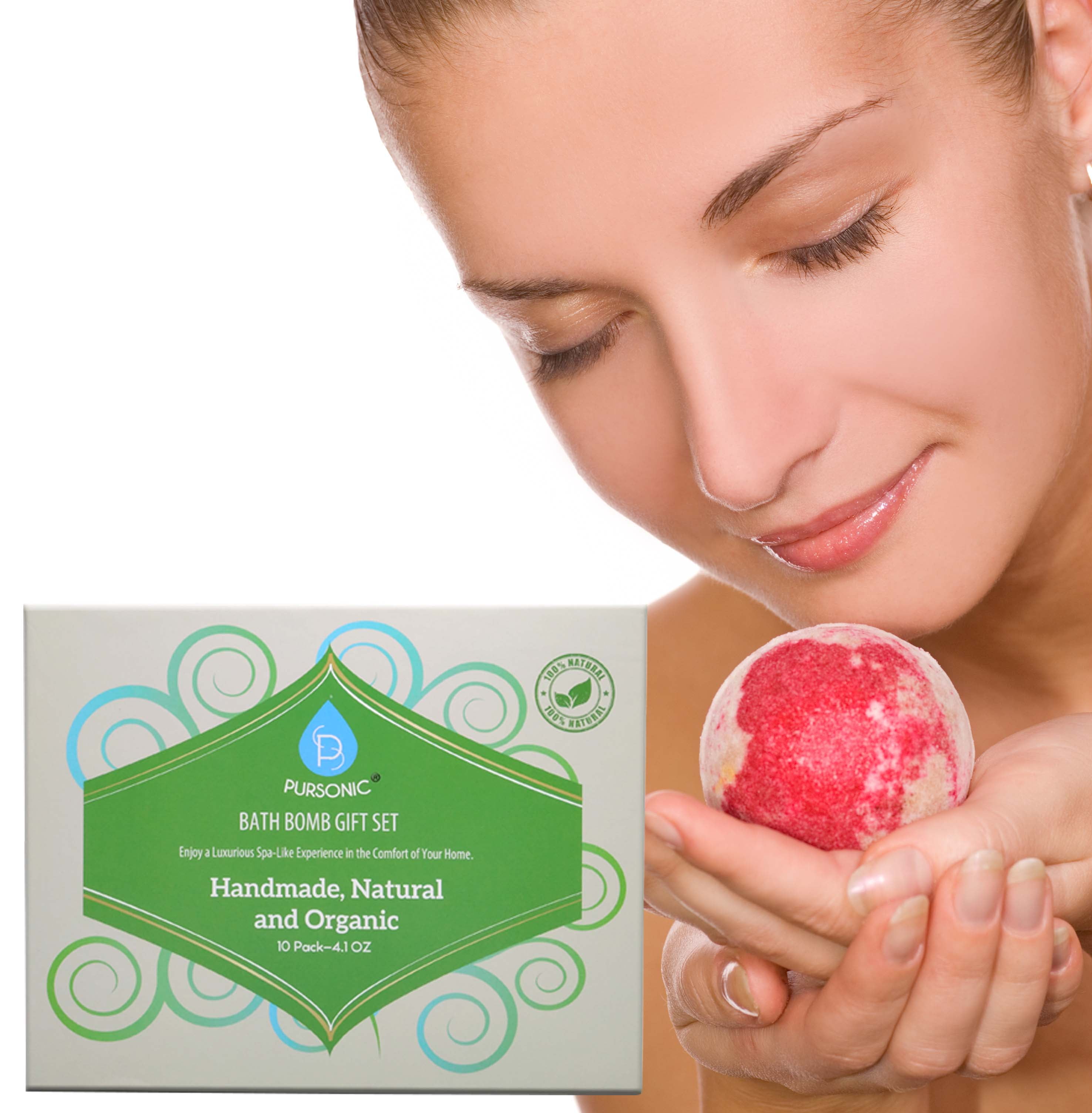 Pursonic Natural & Organic Assorted Bath Bomb Gift Set, 4.1 Oz, 10 Count