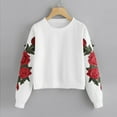 thumbnail image 2 of Chandail en Molleton à Manches Longues pour Femmes avec Broderie Rose, Col Rond, Pull-Over, 2 of 6