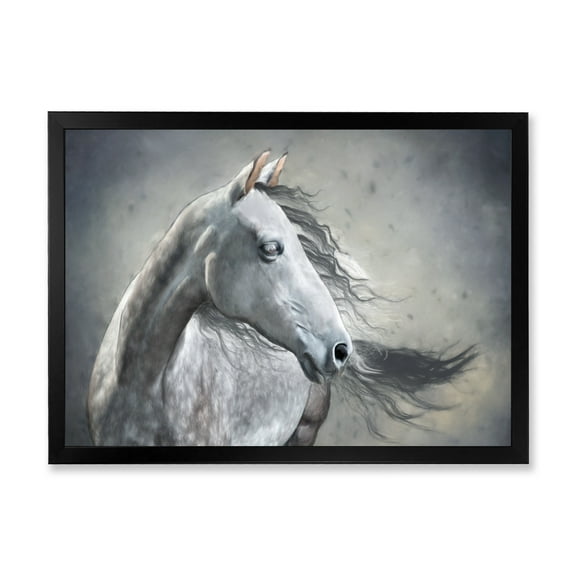 Designart 'Black and White Portrait Of A Wild Horse' Farmhouse Framed Art Print