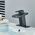 thumbnail image 4 of HLONK LED Bathroom Sink Faucet Waterfall Open Glass Spout Bathroom Faucets Single Handle 3 Colors Changing RV Vanity Faucets for Sinks 1 Hole with Pop Up Drain and Water Supply Hoses  Mat, 4 of 12