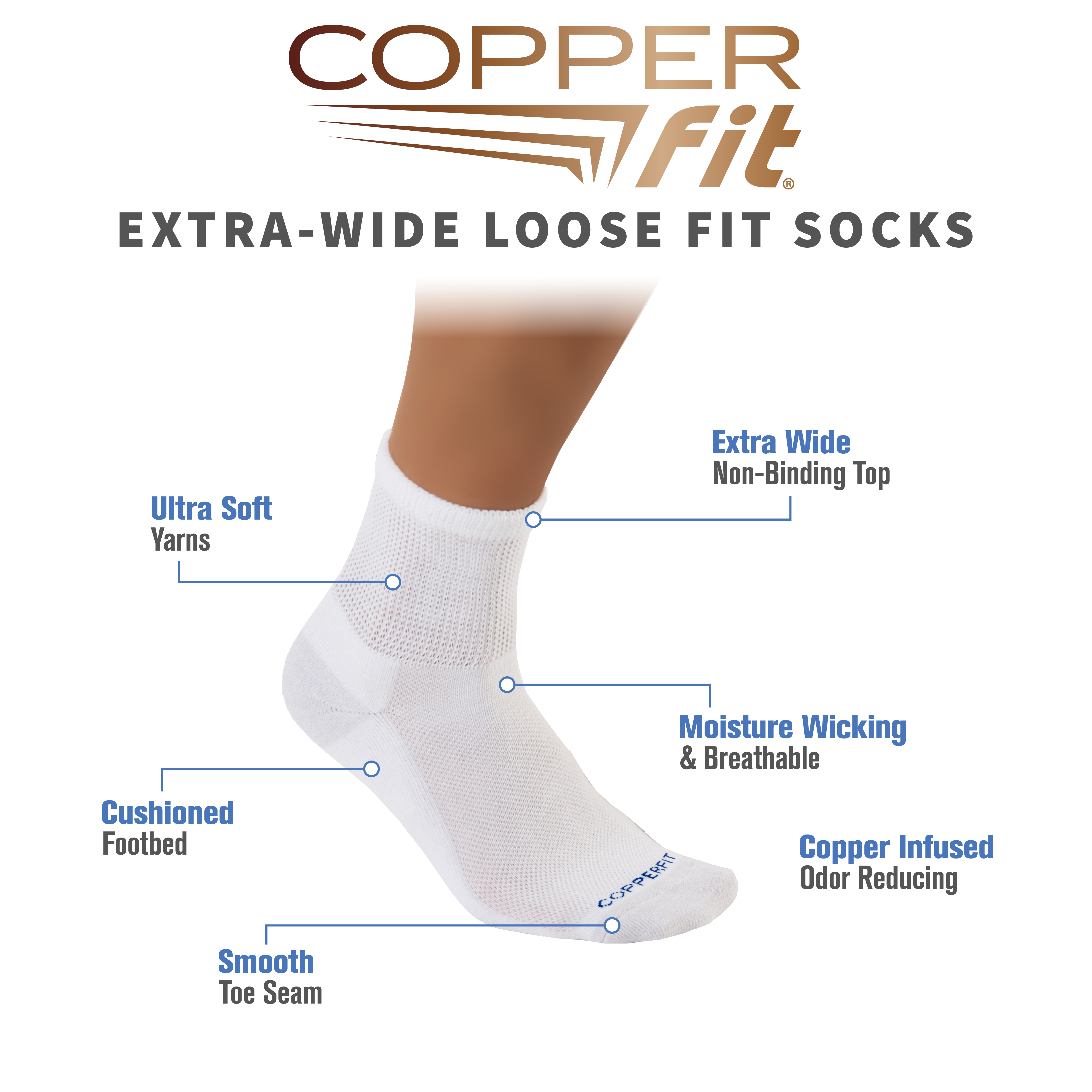 Copper Fit Extra Wide Loose Fit Comfort Socks 3-Pack photo 2