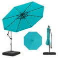 thumbnail image 1 of Gymax 10 FT Solar Offset Hanging Umbrella Patio Cantilever Umbrella w/ 32 LED Lights Turquoise, 1 of 10