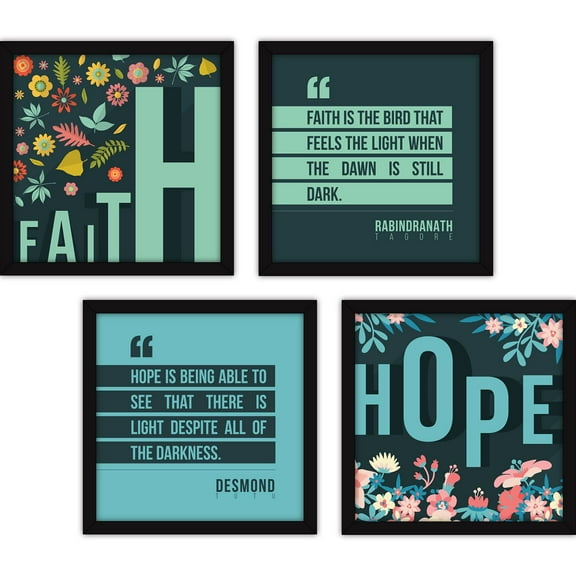 Office Quotes Canvas Unframed Wall Paintings for Motivation with Glass (13x13 inches Large,Multicolour) - Set of 4