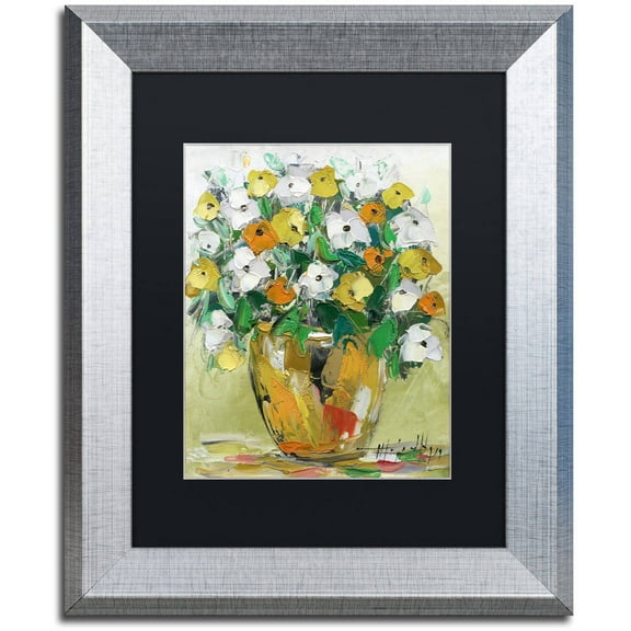 Trademark Fine Art "Spring Flowers in a Vase 4" Canvas Art by Hai Odelia, Black Matte, Silver Frame